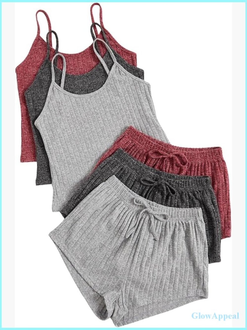 Ribbed Pajama Crop Top and Shorts Lounge Set Sleeveless Sleepwear 3pc